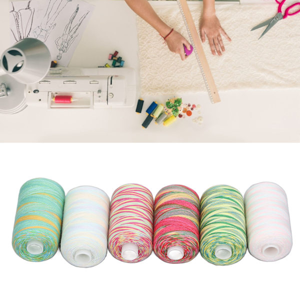 Sytrådsset 1000 Yards Färgglada Polyestertrådsrullar för DIY Handsömnad Maskinsömnad Broderi 6st