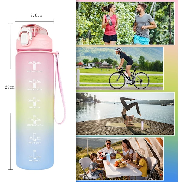 Tålig Vattenflaska i Tritan-material, Sportläckagesäker 1L-kanna med Motiverande Tidsmarkering & BPA-fritt Lock, Praktiskt Silikonstrå för Enkel Användning