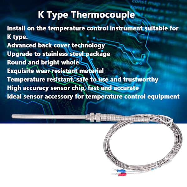 K-Type Temperaturføler Termoelement Termisk Sonde Rustfrit Stål 0~600℃ WRNT‑187 Almindelig Type 4 Meter