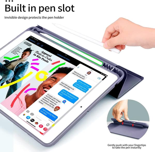 Etui til iPad 9. generation (2021) / 8. generation (2020) / 7. generation (2019) 10,2 tommer med blyantholder, Smart Auto Sleep/Wake Soft TPU-bagside