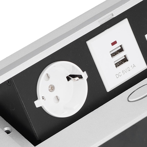 Strømbrett med 2 EU-uttak, 2 USB-ladeplasser, multifunksjonell innfelt skrivebordskontakt
