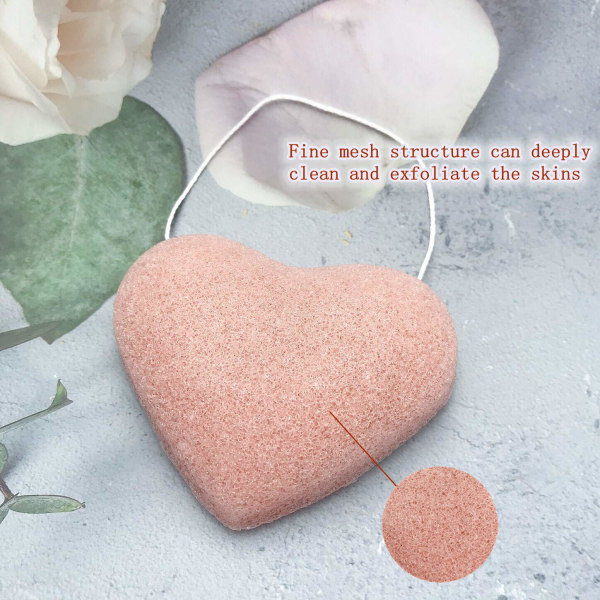 Ansiktssvampar för rengöring och exfoliering Premium Pink Clay Heart Naturligt organiskt mjukt Återanvändbart för känslig hud