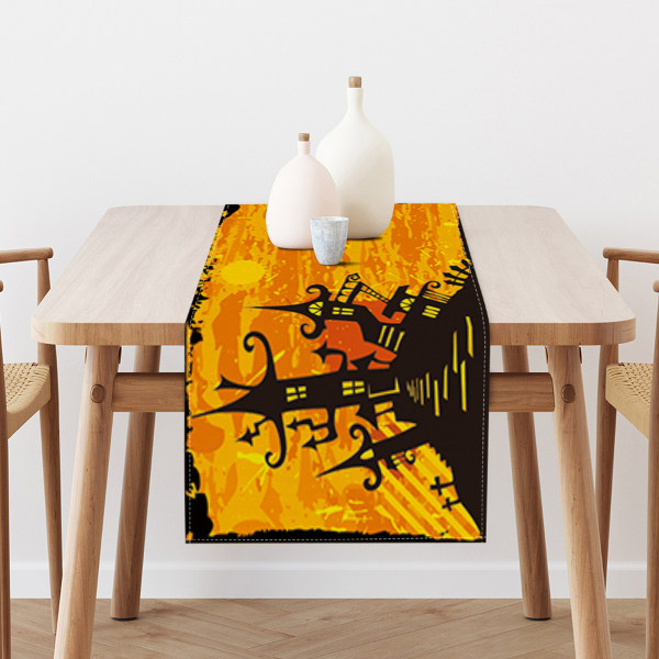 Akvarelli Ghost Pumpkins Bone Boo Table Runner musta, kausiluonteinen