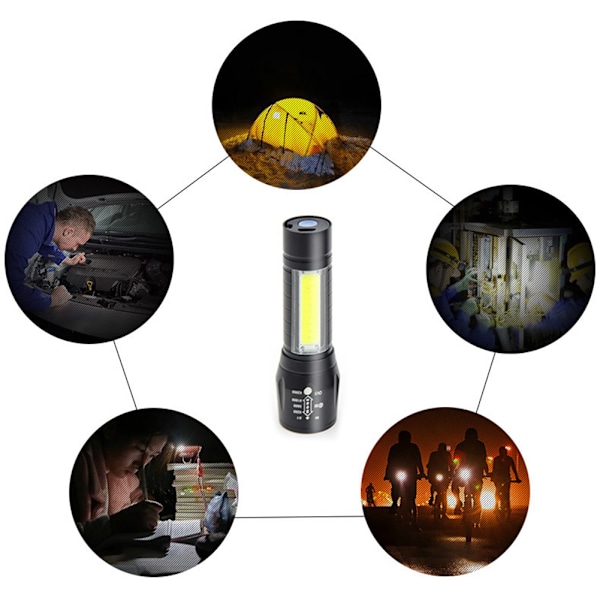 Portabel Mini COB LED USB Uppladdningsbar Zoombar Ficklampa