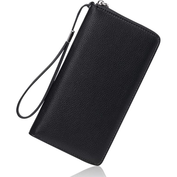 Lommebok for kvinner, Lommebok for kvinner med stor kapasitet, Clutch med glidelås, RFID-blokkerende armbånd og mer, AA-svart