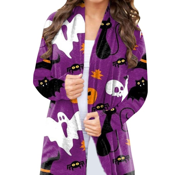 Dam Halloween Öppen Framtill Topp Tryck Långärmad Lös Passform Elegant Vardaglig Ytterkläder Typ 1 S
