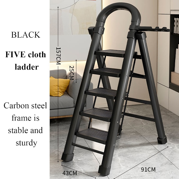 Foldbar Teleskopisk Stigestole Hjemme Tykkere Stor Pedal Stabil og Holdbar Fiskenbensmønstret Stige Indendørs Multifunktionel Trin Stige black