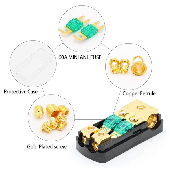 1 In 2 Ut 0/4 AWG till 4/8 AWG Ljudström Säkringshållare Box med Transparent Lock för Bil Lastbil Båt Husbil