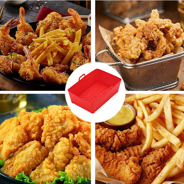 Airfryer silikonepande Airfryer silikonegryde rektangulær Airfryer silikonebakke red routine