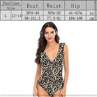 Dam V-ringad Baddräkt i Ett Stycke Volang Spets Monokini Leopardtryck (stil6174)