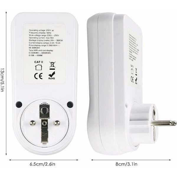 Hem Energimätare, Avancerad Strömmätarplugg för Spännings- och Ampereanalys, Energiförbrukningskalkylator, Bakgrundsbelyst LCD-skärm, Överbelastningsskydd &
