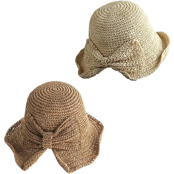 2-pack vikbar bred brätte Floppy strå solhatt Summer Beach Hat för kvinnor Girl