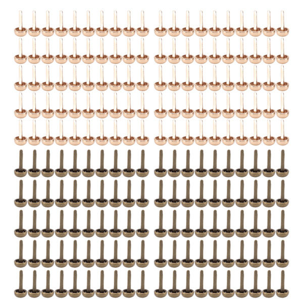 200 stk. Mini Brads 8mm Rundt Hoved DIY Håndværk Elektropletteringsproces Lys Guld Bronze Messing Fastgørelseselementer til Punk Box Pakke