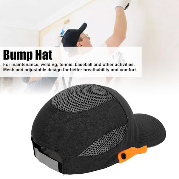 Bump Hat Baseball Hjelm Spids Åndbar Beskyttende Justerbar til Sport Arbejde Sort med Orange Kant