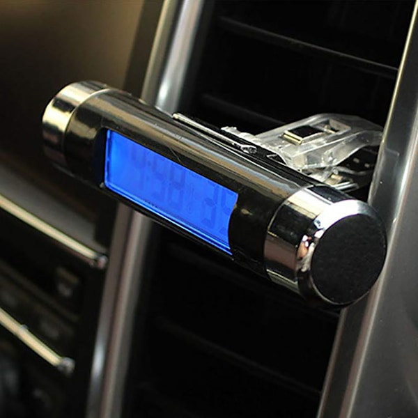 Bilklocka Termometer Tunnformad LCD-display Luftventilklämma LED Digital Bilklocka Termometer