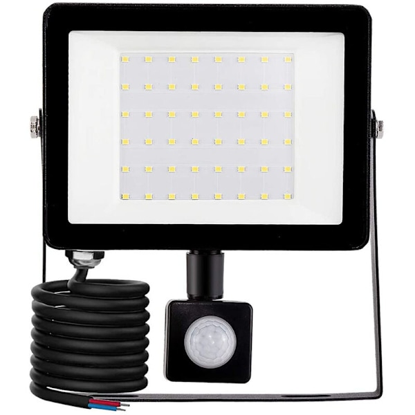 Energibesparande 50W LED-strålkastare med rörelsesensor, anpassningsbara inställningar, gjuten aluminiumkapsling, utomhusarbetslampa, dagsljusvitt vattentät