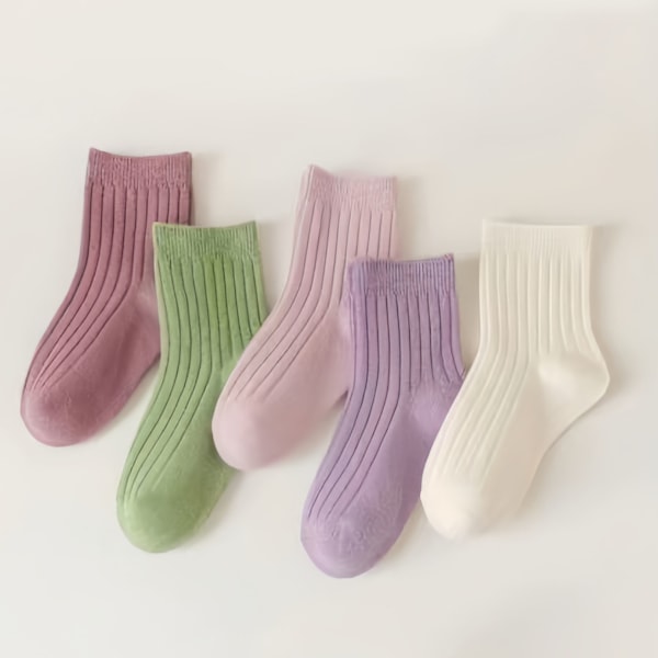 5 Par Crew Toddler Strumpor Enfärgade Mellanhöga Mjuka Bomullsstrumpor för Höst Vinter XL (17‑19cm för 8‑12 År)