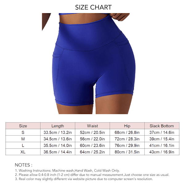 Yoga Shorts för Kvinnor Hög Midja Sport Tights Snabbtorkande Träningsleggings för Kvinnor med Fickor för Löpning Fitness Blå M