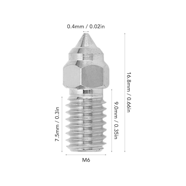 5 stk 3D-printerekstruderdyse 1,75 mm M6 Højhastighed Hotend Ekstruderdyse til Creality Ender 5 S1 0,4 mm