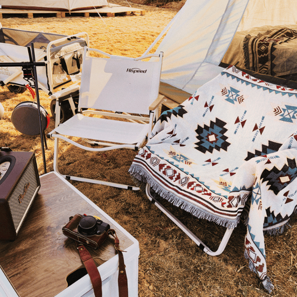 Boho Plaidet til Sofa Stol Seng, Vendbart Design Southwest Indretning Vævet Tæppe med Kvaster (90x90 cm)