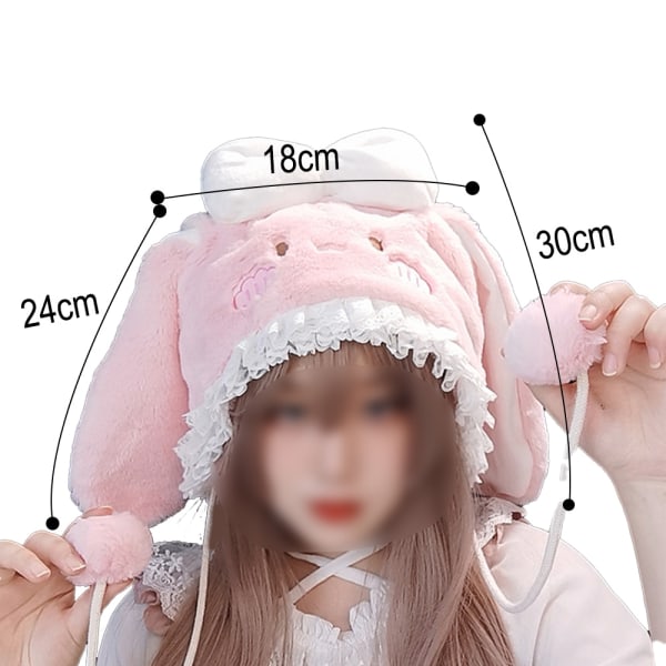 Women's Plush Lace Hat with Bunny Ears Adult Kawaii Rabbit Furry