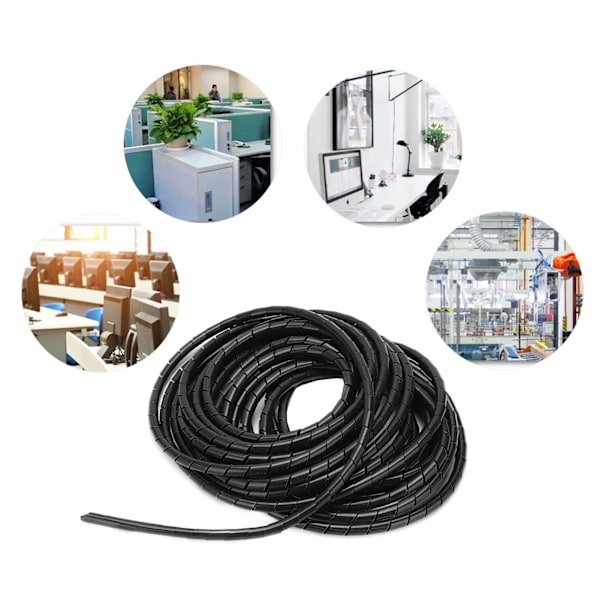 Spiral Wire Wrap Kabel Organizer Fleksibel Kabelstyring Svart Φ8mm 10 Meter for Ledninger