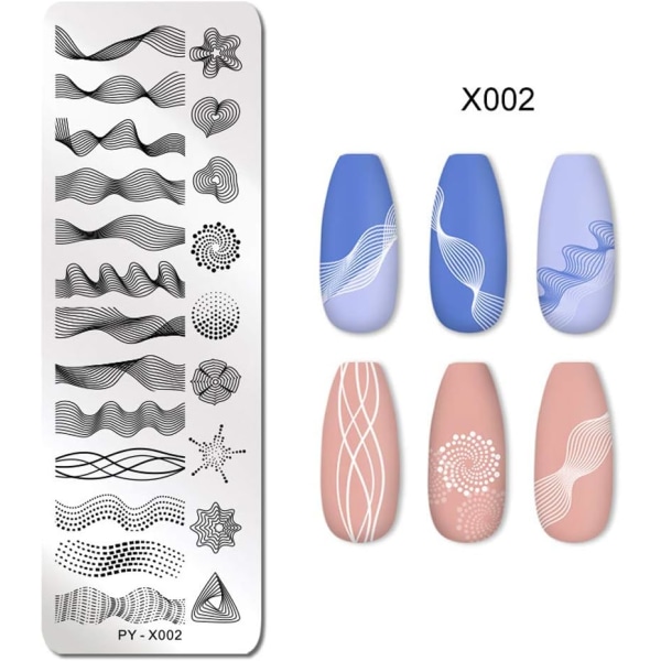 Nagelstämpelplåtar Linjebilder Nail Art Plåt Rostfritt stål Designstämpelmall för utskrift av stencilverktyg (J002)