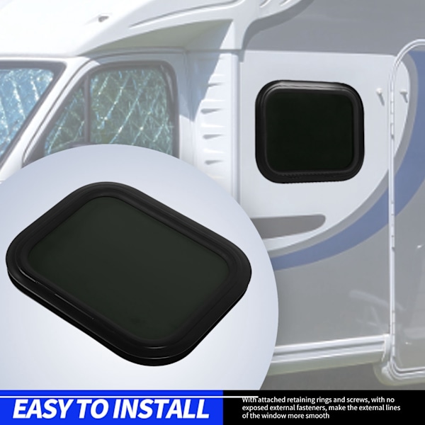Fastgjort RV-vindue 450 X 300mm Aluminiumlegerings Vandtæt Sort Rundt Hjørne Vindue med Fast Ring til Campervan Caravan til 26‑31mm / 1‑1.2in