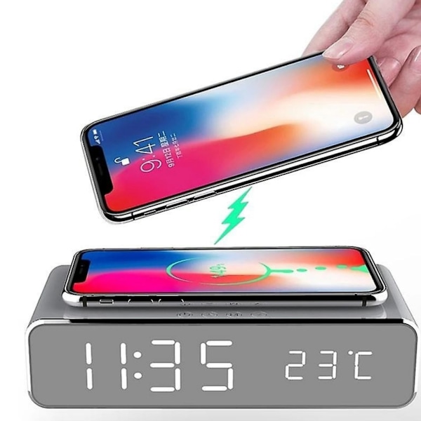 Digital Spegelklocka, LED-display med 12/24H-format, Stilren & Funktionell Design för Enkel Väckning & Tyst Drift, 3 Nivåer av Ljusstyrkejustering