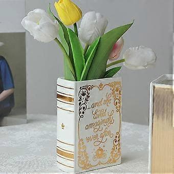Keramisk Bokvas Torr Blomsterarrangemang Vas Bokformad Dekorativ Vas