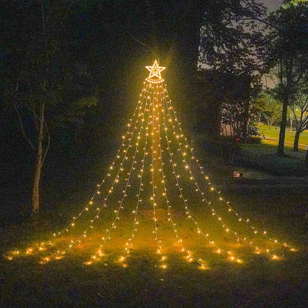 Herefun Juletre fe lys, LED fe lys utendørs med 8 lysmoduser, juletrebelysning med ring 9 tråder 324 LED-lys Jul