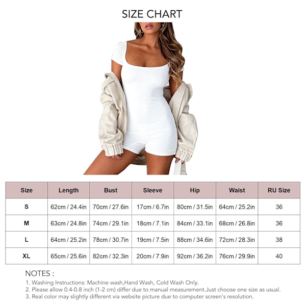 Dam Bodycon Jumpsuit Ett Stycke Tank Top Shorts Bred Hals Kort Ärm Slim Fit Jumpsuit för Träning Fitness Vit M