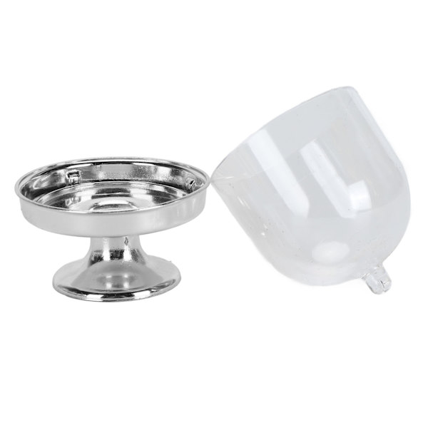 12 st Mini Tårtfat med Lock Plast Mini Tårtställ med Kupollock Klar Liten Tårtutställningsställ Transparent Godisask för Bröllopsfest Silver