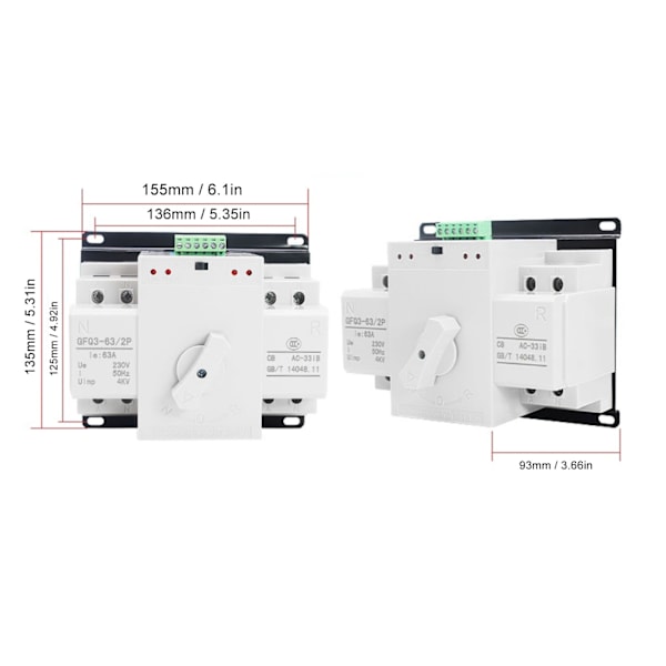 Automatisk dobbeltstrømsbryter Mini Generator Overgangsbryter for Hjem, Butikk, Bygg AC230V 63A