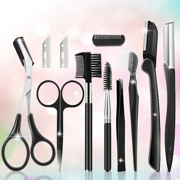 Eyebrow Razor, 11 i 1 Eyebrow Kit, Multipurpose Exfoliating Tool Face Razors til kvinder, inklusive ansigtstrimmer barbermaskine, øjenbrynsbørste, saks,