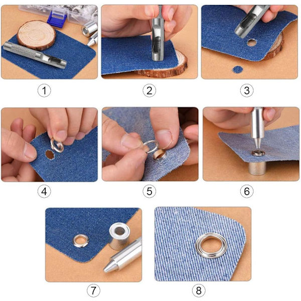 100 stk. Øjesæt 14mm Grommet Kit Øjer Værktøjer Metal Grommet Øjesæt med Grommet Værktøjer til Lærred Presenning Telt Reparation Sølv