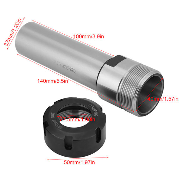 C32-ER32-100L Chuckholder i legert stål med rett skaft for CNC-fresing, forlengelsesstang