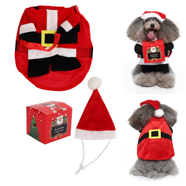 Hundekostume til jul, Cosplay Kostume med Julegaveæske og Hat til Hvalpe