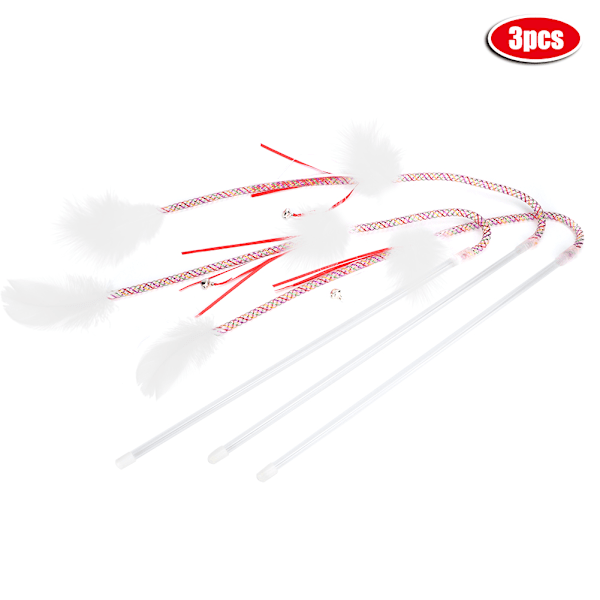 3-pack Färgglada Linje Rör Husdjur Katt Rolig Teaser Dangler Rod Stick med Fjäder Klocka Interaktiv Träning Leksak