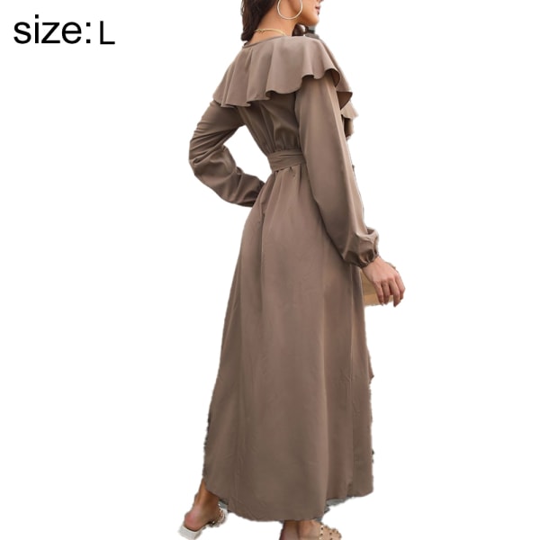 Ruffled V-neck Long sleeved Dress Wrapped with Split Swing