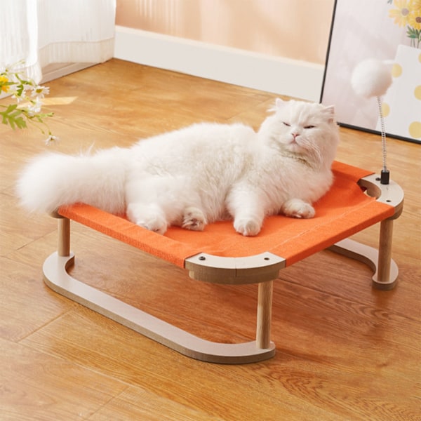 Hög Cat Hängmatta Säng Stor Yta Repskyddande Andningsbar Sommar Cat Höjd Säng med Kattboll för Husdjur Katt