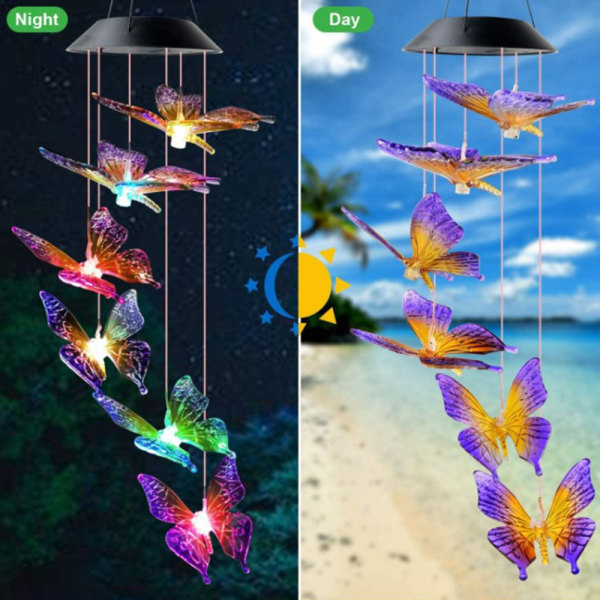 Färgskiftande vindspel fjäril, LED-dekorativ mobil,