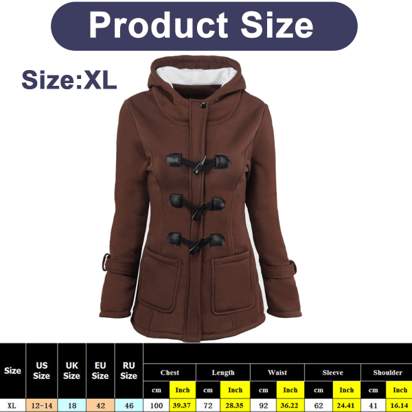 Womens Fashion Horn Button Fleece Thicken Coat with Hood Winter