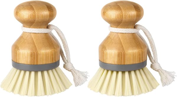 2-pack bambuhandborste, diskborste för disk, kastruller, stekpannor, kök
