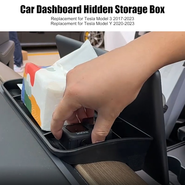 Bilens Dashbord Oppbevaringsboks TPE Materiale Bak Skjermen Svart Erstatning for Tesla Model 3 Y