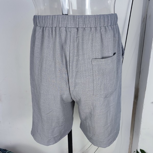 Menn Sommer Shorts Elastisk Midje Snøring Lukking Over Kne Lengde Casual Shorts med Sidelommer Grå M