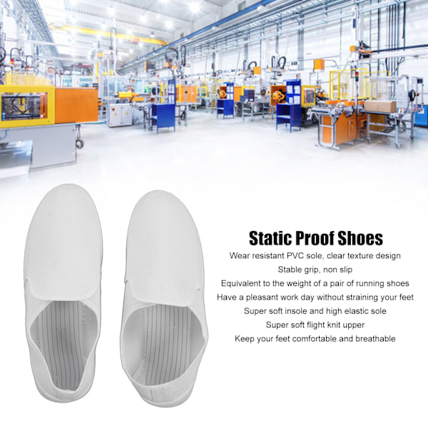 Statiska Säkerhetsskor PVC Canvas Säkra Bekväma för Elektronikfabrik Dammfri Verkstad Vit 42