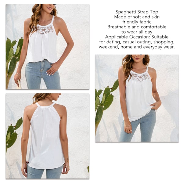 Spaghettibandå Topp Rund Hals Casual Cool Lös Passform Ärmlös Tank Top för Sommar Dagligt Bruk Gata Vit L