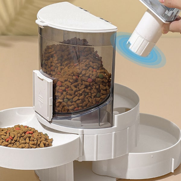 Pet Vandmad Dispenser 2 i 1 Stor Kapacitet Translucent Automatisk Kattefodring Vandbeholder til Hvalp Hund Grå