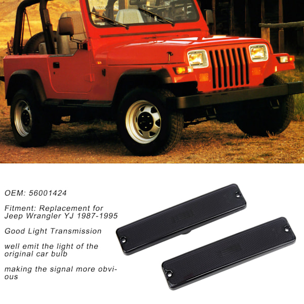 Par Sidomarkörlampa Skydd 56001424 Stark Ljusöverföring Ersättning för Jeep Wrangler YJ 1987‑1995 Svart